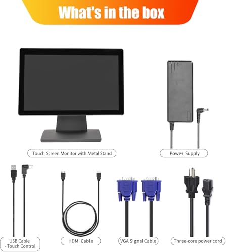 ANGEL POS 12” Touch Screen Monitor, 1366×768 HD POS Display with HDMI & VGA, Splash-Resistant Front, Adjustable Metal Stand, Ideal for Customer Display, Checkout Counter, or POS Terminal