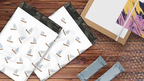 10x13 (100) Sailboats Summer Nautical Designer Poly Mailers Waterproof Self Sealing Tear Resistant Polymailers Shipping Envelopes Premium Printed Bags For Small Businesses - color: Sailboats, size: 10x13 inches