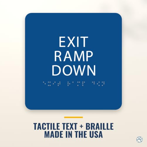 Alpha Dog Exit Ramp Down Sign, 6x6 ADA Braille Sign, Blue - color: Blue, size: Exit Ramp Down