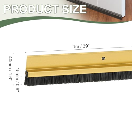 Door Sweep Aluminum Alloy Brush Sweeps, 0.6 Inch Black PP Brush 39"L x 1.6"W Fit for Gaps of Door Bottom - H-Shape Holder (Gold) - color: Gold, size: 0.6 Inch