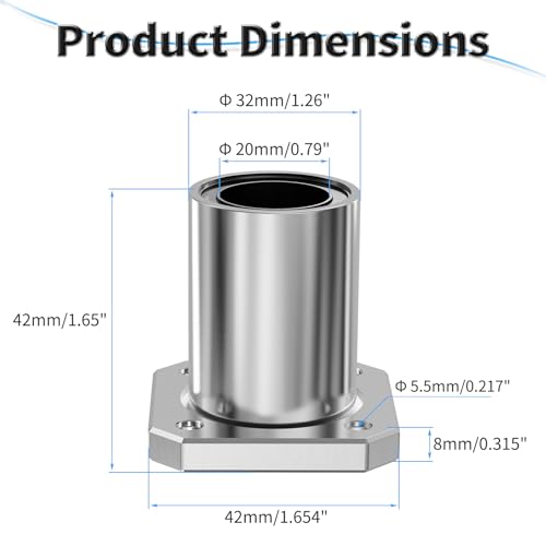 4 Pcs LMK20UU Square Flange Linear Ball Bearings, 20x32x42mm - size: LMK20UU