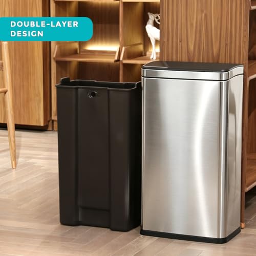 10.4 Gallon Large Metal Kitchen Garbage Can, Stainless Steel Trash Can, Open Top, Tall, Silver Wastebasket for Home Bathroom Hotel Lobby Office (40L Silver) - color: 40Lsilver