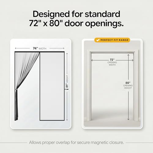 AUGO Magnetic Screen Door - Self Sealing, Heavy Duty, Hands Free Mesh Partition Keeps Bugs Out - Pet and Kid Friendly - Patent Pending Keep Open Feature - 74 Inch x 81 Inch - size: 74" x 81"