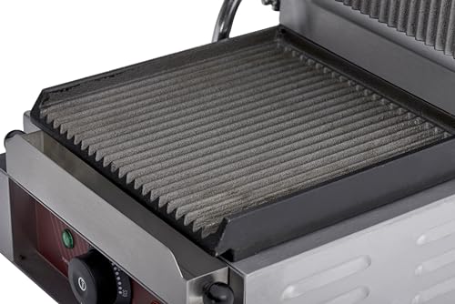 Kratos Commercial Electric Panini Sandwich Grill with Grooved Plates, 9" x 9" Cooking Surface, Commercial Countertop Panini Press, 120V, 1750W (29Y-017) - size: Small w/ Grooved Plates