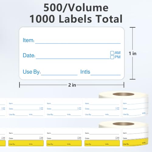 2 Rolls 1000 Pcs 1 inch X 2 inch Restaurant Quality Shelf Life Food Rotation Labels, Self-Adhesive Removable for Reusable Containers, Food Safety Date Sticker, Leftover Labels (Yellow-Blue) - style: Yellow-Blue