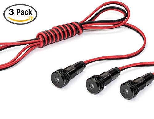 Oznium 3 Pack of PLUG-N-PLAY Instrument Cluster LED Indicator Light Dash Bulbs. Aluminum Pilot Lights. Acrylic Lens. Flush Panel Mount 5/16" 8mm 12V for Speedometer Odometer (Black Bezel, White LED) - color: Black Bezel, White LED, size: 3 Pack