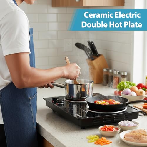 CUSIMAX Double Burner Electric Hot Plate for Cooking, 1800W, Black Marble - color: Black Marble