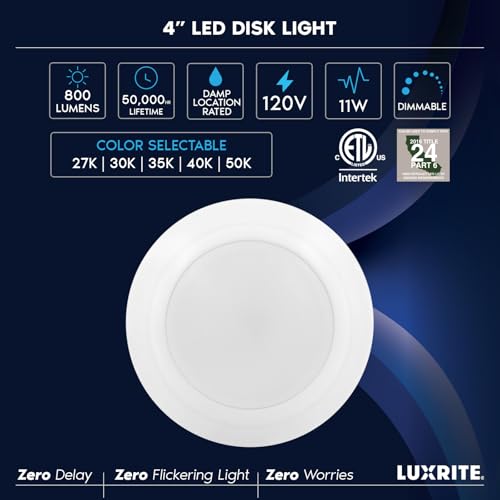 LUXRITE 4 Inch LED Disk Lights, Dimmable Flush Mount Ceiling Light (4 Pack) - size: 4 Count (Pack of 1)