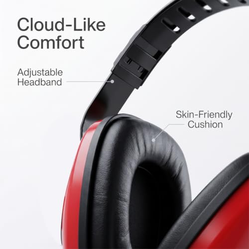 Noise Cancelling Ear Muffs for Adults, NRR 23 Hearing Protection – Adjustable Safety Earmuffs for Construction, Woodworking, Shooting, & Industrial Work, Foldable for Easy Storage