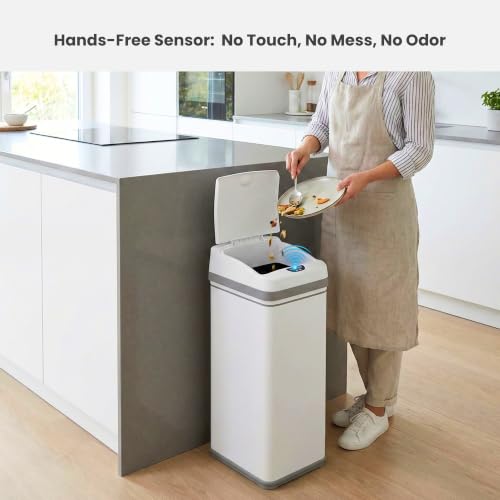 iTouchless 13 Gallon Sensor Kitchen Trash Can with Pet Lock & Odor Filter, Patented 50L Automatic Touchless Garbage Bin with Lid Sleek Rectangular Premium Wastebasket for Modern & Farmhouse Home White - color: Matte White 13 Gal Sensor