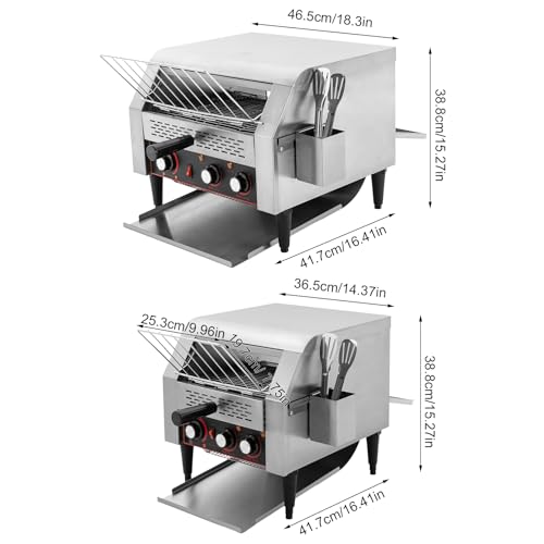 Conveyor Toaster, Electric Commercial Restaurant Industrial Conveyor Toaster 7 Speed Heavy Duty Bread Baker Machine with Box & Clip for Baking Toast, Sandwiches, Pineapple Buns (450 Slices/H)