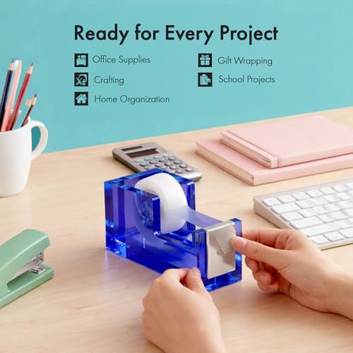 OfficeGoods Acrylic Tape Dispenser, Aesthetic and Compact Design, Blue - color: Blue