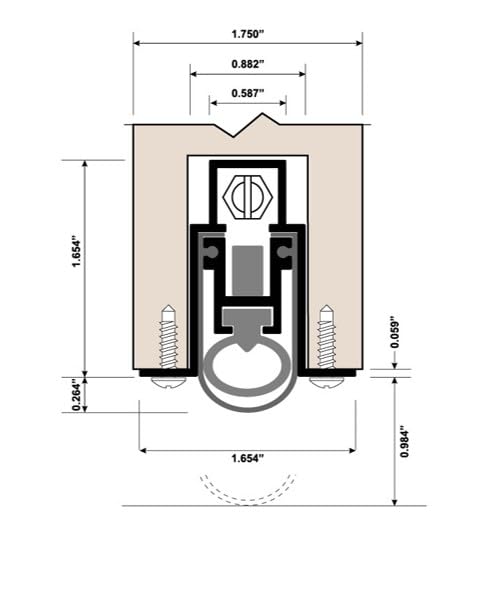 Automatic Door Bottom - Under Door Seal with Double Neoprene Bulb Seal - 1" Drop - 36" Mortised Automatic Door Sweep.