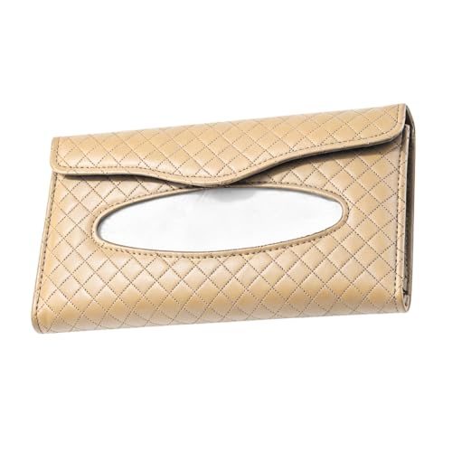 Car Visor Tissue Holder, Clip-on, Large Opening, PU Leather, Khaki - color: Khaki