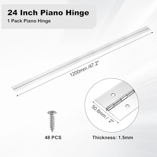 PATIKIL 47.2x2/1200x50.8x1.5mm Heavy Duty Piano Hinge, 304 Stainless Steel - size: 47.2 x 2 inch / 1200x50.8x1.5mm