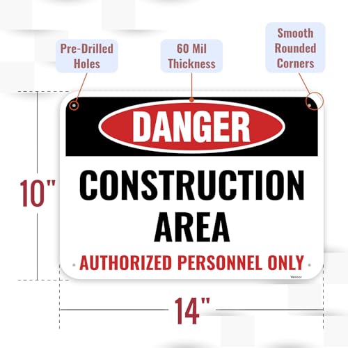 1PC Construction Signs, 14 x 10 Inches - Aluminum - Danger Area Under Construction Safety Site Signs For Jobsites - Authorized Personnel Only - color: Construction Area APO