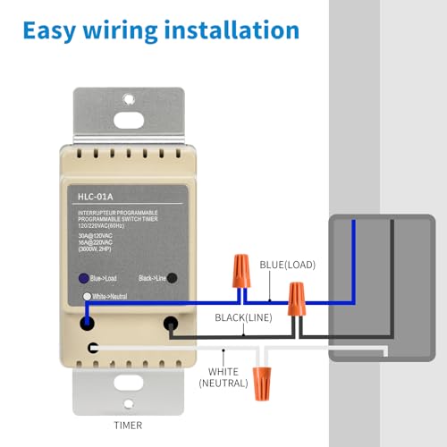 Ortis 7 Day Programmable in-Wall Timer Switch, Sunrise Sunset Timer, Digital Timer with 3 Modes & 49 Programs, LCD Display for Lights and Fans, Neutral Wire Required, Light Almond - color: Light Almond