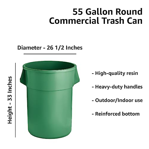 Set of 6 55 Gallon Round Commercial Trash Can, Industrial Recycling Bin, Durable Garbage Can, Ingredient Bin, Safe Food Container (Green) - color: Green