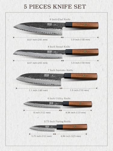 HOSHANHO 5 Pieces Knife Set, 10CR15MOV High Carbon Steel Chef Knife Set - size: 5 Pieces Knife Set