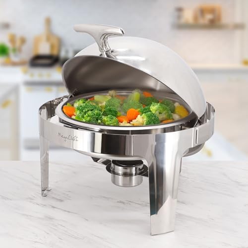 MegaChef 6.3 Quart Round Dome Roll Top Stainless Steel Professional Kitchen Chafing Dish/Food Warmer/Buffet Server Serving Pot/Bowl/Trays for Entertaining, Catering, Large Gatherings (6.3 Quart) - size: 6.3 Quart
