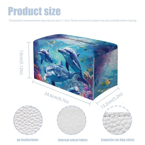 Dolphin Tissue Box Covers Rectangular Sea Tissue Tissue Box Holder Leather Hotel Easy to Clean Tissue Tissues Boxes Bottom Belt - color: Dolphin