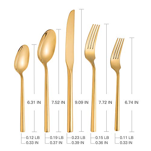 Gold Silverware with Hexagon Handle 65-Piece Service for 12 - color: Gold, size: 65 Pcs