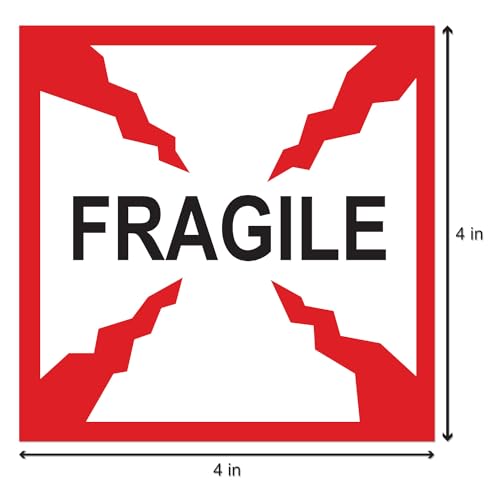 Fragile Stickers, 4 x 4 inch, 300 Count, 1 Roll - color: Fragile Cracked - Red/White, size: 1 Roll