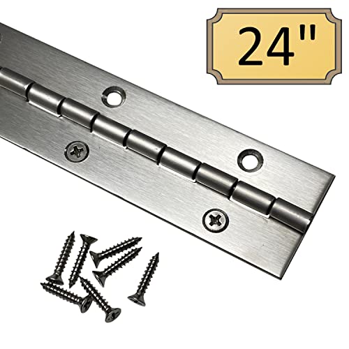 Heavy Duty 1.5" x 24" Stainless Steel Piano Hinge - .060" Thick - ¾ S.S. Screws Included - 2 Pack - color: 2 Hinges, size: 24 Inch
