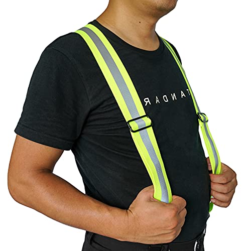 MELOTOUGH Reflective Safety Suspenders|Work Suspenders with Hi Viz Reflective Strip Hold Up Tool Belt Suspenders - color: Reflective Green, size: Y BACK