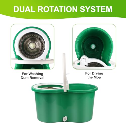 Spin Mop and Bucket with Wringer Set, 360°Spin Mop & Bucket Floor Cleaning System Mop Bucket with Adjustable Extended Handle 3 Microfiber Replacement Head Refills, Green - color: Green
