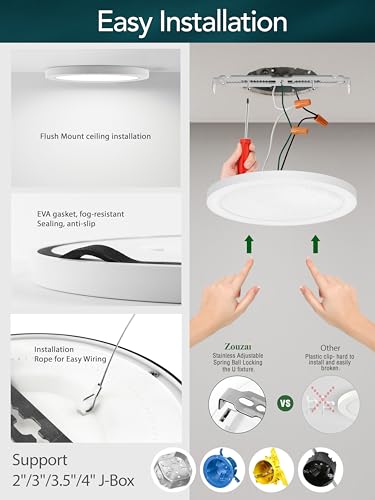 zouzai 4 Pack 7" Flush Mount LED Ceiling Light Fixture, 15W 1510LM, 5CCT - color: White(4 Pack), size: 7 inch