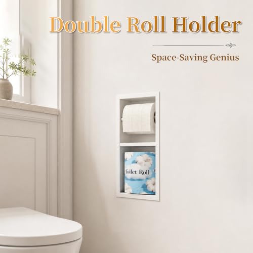 Recessed Toilet Paper Holder White,Dual Rolls Tissue Toilet Holder - color: White