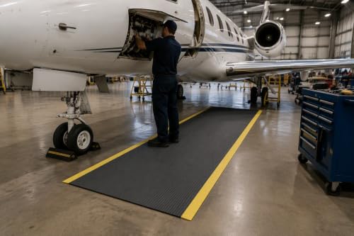 Guardian 24046002BY Air Step Anti-Fatigue Floor Mat, Vinyl, 4'x60', Black with Yellow Stripes, Reduces Fatigue and discomfort, Can be Easily Cut to fit Any Space