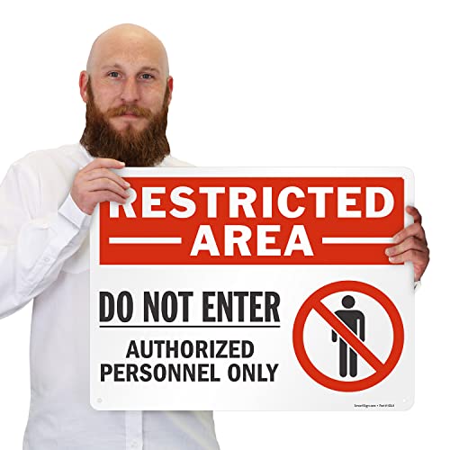 SmartSign 18 x 24 inch âRestricted Area - Do Not Enter, Authorized Personnel Onlyâ Sign with Symbol, Digitally Printed, 55 mil HDPE Plastic, Red, White and Black, Made in USA - style: 18" x 24" - Plastic