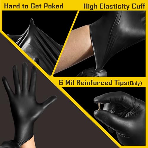COOLJOB 5 Mil Black Disposable Nitrile Gloves for Men, Heavy-Duty for Household Cleaning, Cooking, Working, Powder Free, S-XL - size: Large (Pack of 1000)