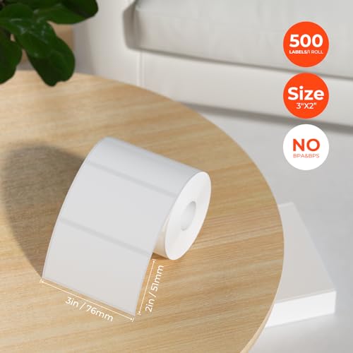 MUNBYN 3x2 Thermal Labels, 500 Sheets/1 Roll, White - color: White, size: 3x2"