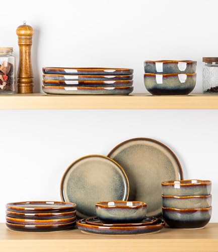 TheTerra Ceramic Dinnerware Set for 8, 24-Piece Plates and Bowls Set - color: Coffee Bean, size: Set (24pcs)