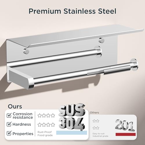 FORIOUS Wall Mount Paper Towel Holder with Shelf for Kitchen, Chrome - color: Chrome