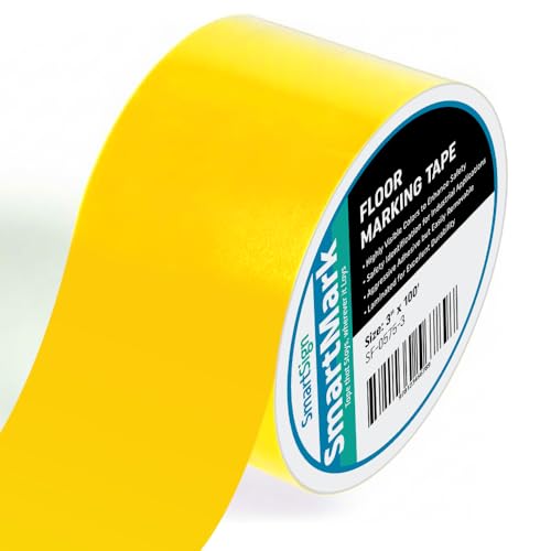 SmartSign Yellow Floor Marking Tape, 3" Wide x 100' Long Roll, Durable Polyester, Laminated Protection - Non-Abrasive, Adhesive Safety Tape for Warehouses, High Traffic/Forklift Areas, Removable - color: Yellow, size: 3"