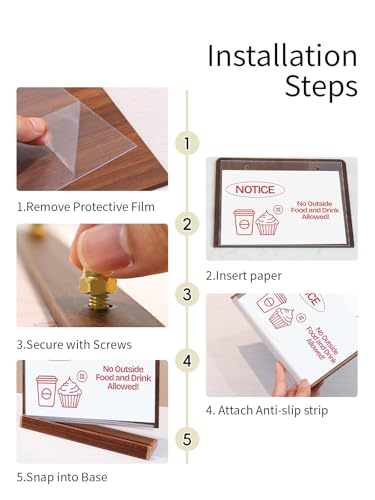 Mini Tabletop Sign Holder 4X6, Horizontal with Wood-Color Base - size: 6X4 Inch