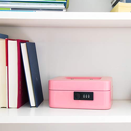KYODOLED Medium Cash Box with Combination Lock Safe Metal Money Box with Money Tray for Security Lock Box 7.87x 6.30x 3.54Inch Pink Medium - color: Pink (Pack of 1), size: Medium