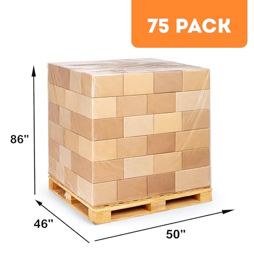 APQ Pack of 75 Plastic Pallet Covers 50 x 46 x 86. Clear Reusable Low Density Polyethylene Pallet Bag Covers 50x46x86. Thickness 3 mil. Ideal for Industrial Needs, Warehousing, Transportation. - size: 50" x 46" x 86" / 3 mil / 75 Pack