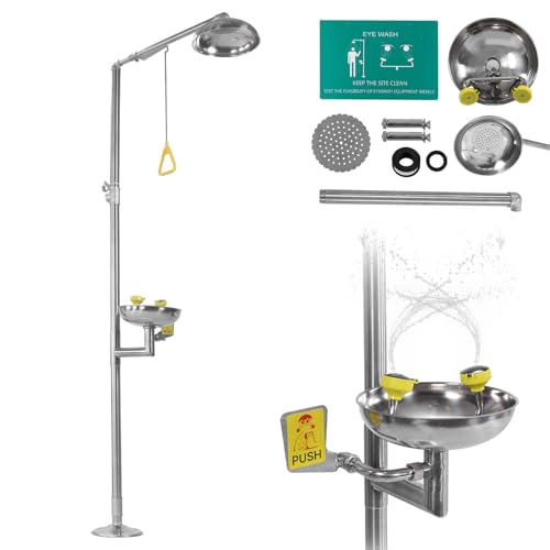 Generic 304 Stainless Steel Combination Eye Wash Station and Shower Shower Eyewash Station Stand Plumbing Eye Washing Unit for Industrial & Commercial & Lab Use