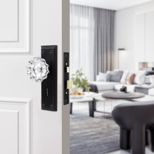 Mortise Lock Set for Interior Door with Crystal Glass Door Knobs - color: Matte Black, size: Interior Mortise