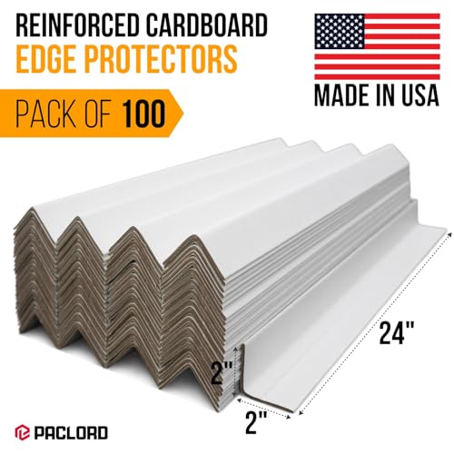 24" x 2" x 2" Reinforced Cardboard Edge Protectors, White (Pack of 100) – 0.12" Thick Medium-Duty Cardboard Corner Protectors for Shipping – American Quality V-Board Pallet Edge Guard - color: Thickness: 0.12", size: Pack of 100