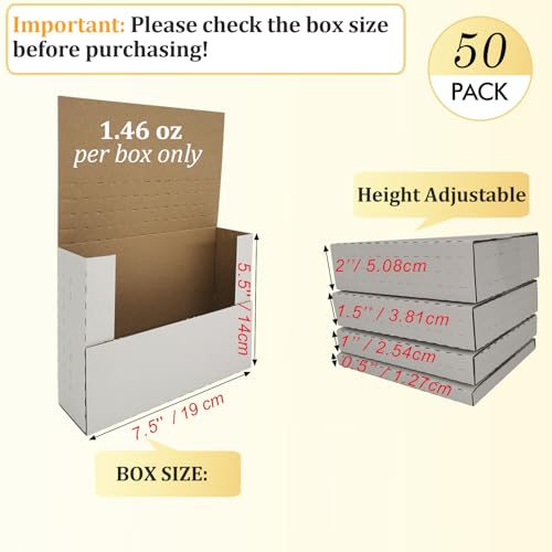50 Pack DVD Shipping Box Mailers 7.5×5.5×2" Height Adjustable for Games CDs - color: White-50 Pack, size: 7.5x5.5x2''