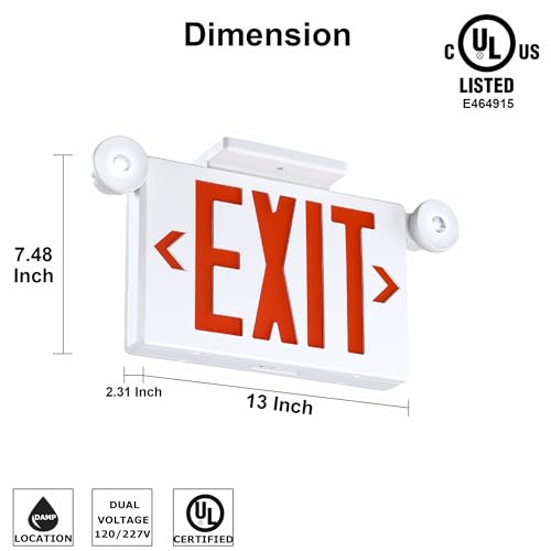 Gruenlich Exit Sign with Emergency Light, Battery Backup, 6 Pack - size: 6-Pack