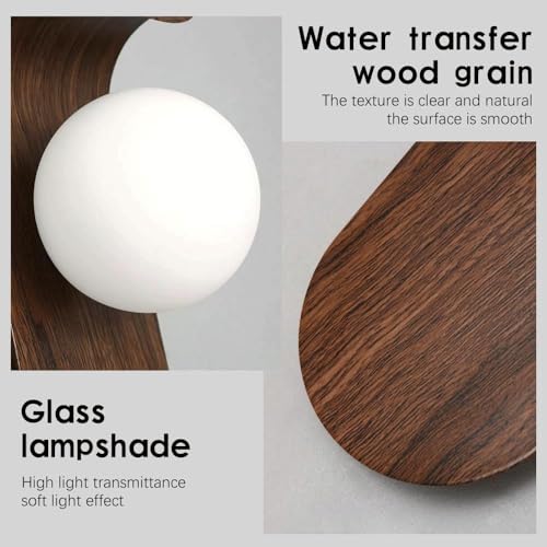 Mid Century Wall Sconce Walnut Texture Glass Globe Wall Lighting Wood Industrial Farmhouse Wall Light Bedside Indoor Retro Industrial Wall Mounted Lamp for Living Room Bedroom Bathroom - color: Log color