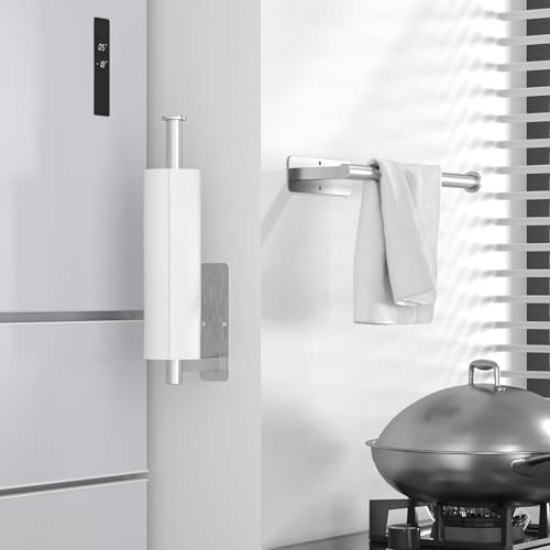ASTOFLI Paper Towel Holder Under Cabinet No Drilling, Self Adhesive Paper Towel Holder Wall Mount for Kitchen Rack, Under Counter Napin Holder No Drill, RV, 304 Stainless Steel, Silver - color: Silver