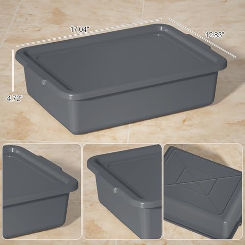 Gray Bus Box with Lid, 13 L Plastic Commercial Bus Tub, 3 Packs - size: 13 L with Lid